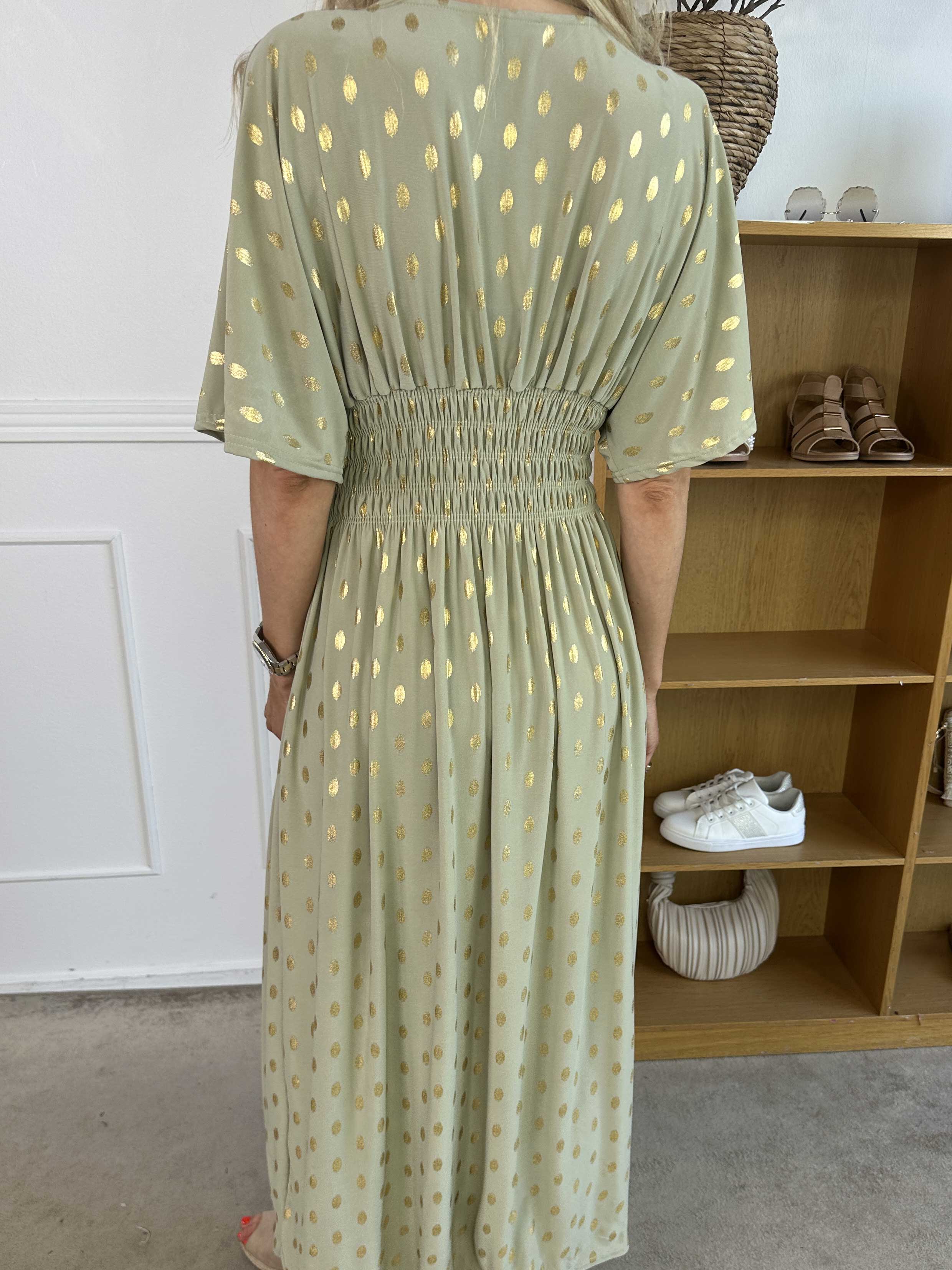 Pams Dot - Lang elastisk kjole med prikket detaljer